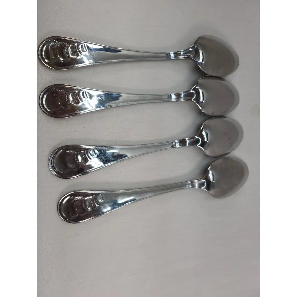 4 Cambridge Stainless Steel Snowman Frost Soup Spoons Silverware Flatware